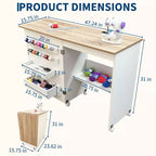 Mesa Plegable de Costura y Manualidades con Estantes y Bandejas, Ruedas con Cierre, Clavijas, Cierres Magnéticos, Escritorio Compacto Múltiple, Ahorro de Espacio para Máquinas de Coser