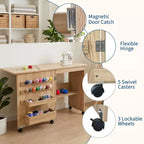 Mesa Plegable de Costura y Manualidades con Estantes y Bandejas, Ruedas con Cierre, Clavijas, Cierres Magnéticos, Escritorio Compacto Múltiple, Ahorro de Espacio para Máquinas de Coser