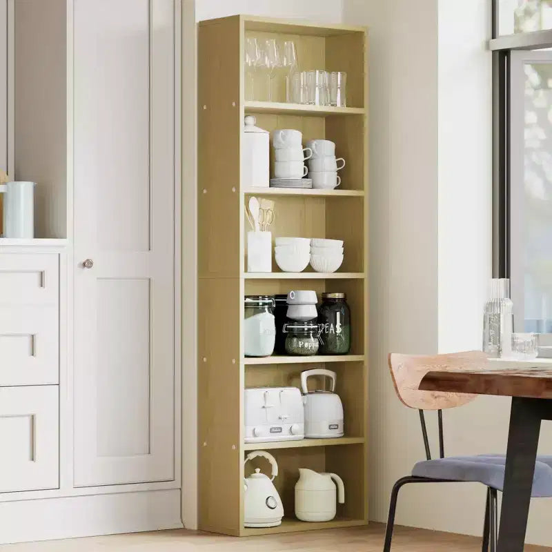 Estantería alta de 6 baldas, librería de madera de 161,5 cm de alto con estilo rústico industrial, organizador de almacenamiento de 6 niveles para sala de estar, dormitorio, biblioteca