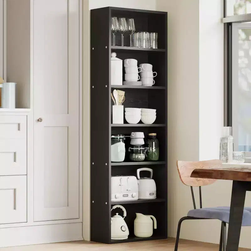 Estantería alta de 6 baldas, librería de madera de 161,5 cm de alto con estilo rústico industrial, organizador de almacenamiento de 6 niveles para sala de estar, dormitorio, biblioteca
