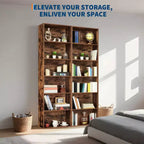 Estantería alta de 6 baldas, librería de madera de 161,5 cm de alto con estilo rústico industrial, organizador de almacenamiento de 6 niveles para sala de estar, dormitorio, biblioteca