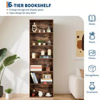 Estantería alta de 6 baldas, librería de madera de 161,5 cm de alto con estilo rústico industrial, organizador de almacenamiento de 6 niveles para sala de estar, dormitorio, biblioteca