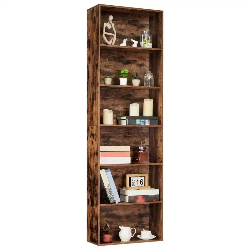 Estantería alta de 6 baldas, librería de madera de 161,5 cm de alto con estilo rústico industrial, organizador de almacenamiento de 6 niveles para sala de estar, dormitorio, biblioteca