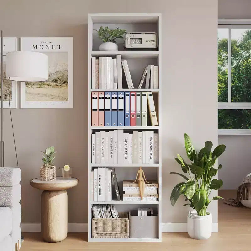 Estantería alta de 6 baldas, librería de madera de 161,5 cm de alto con estilo rústico industrial, organizador de almacenamiento de 6 niveles para sala de estar, dormitorio, biblioteca