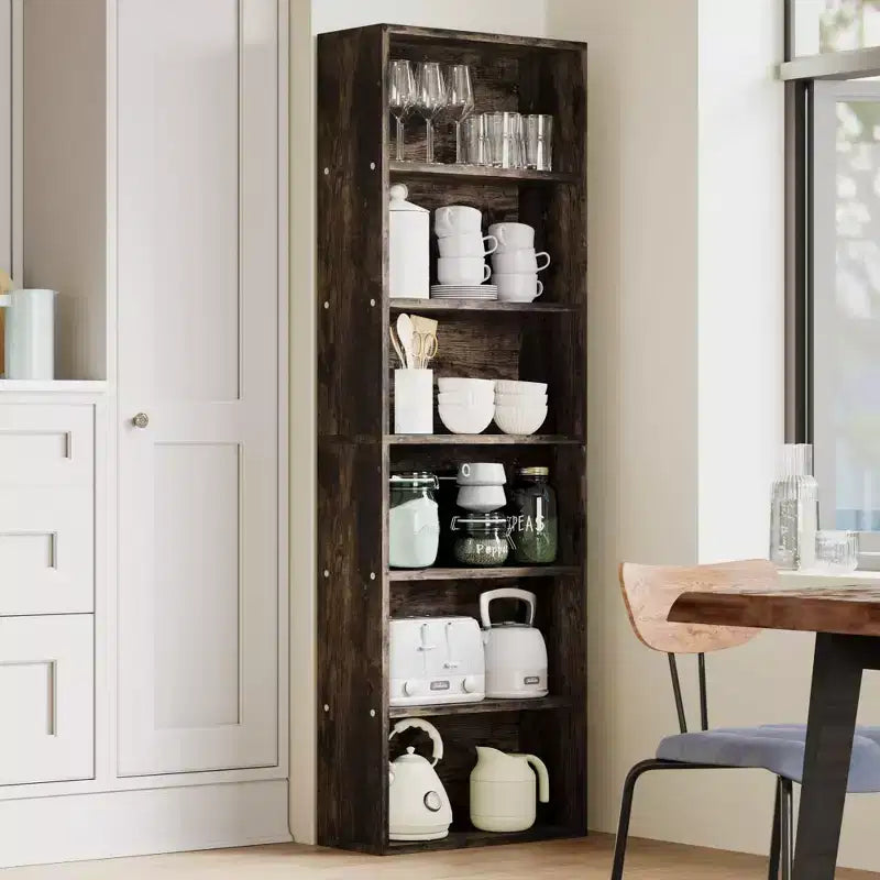 Estantería alta de 6 baldas, librería de madera de 161,5 cm de alto con estilo rústico industrial, organizador de almacenamiento de 6 niveles para sala de estar, dormitorio, biblioteca