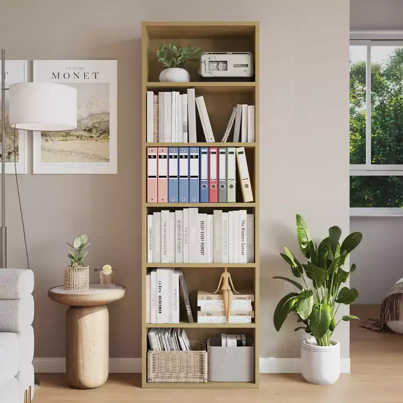 Estantería alta de 6 baldas, librería de madera de 161,5 cm de alto con estilo rústico industrial, organizador de almacenamiento de 6 niveles para sala de estar, dormitorio, biblioteca
