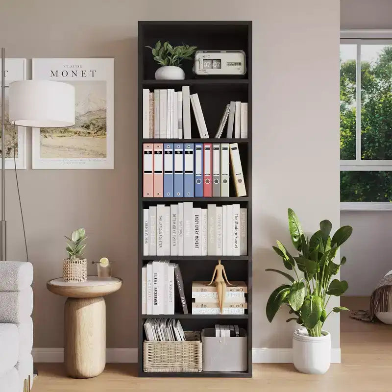 Estantería alta de 6 baldas, librería de madera de 161,5 cm de alto con estilo rústico industrial, organizador de almacenamiento de 6 niveles para sala de estar, dormitorio, biblioteca