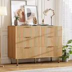 Cómoda moderna de 6 cajones acanalados, cómoda de madera con almacenamiento profundo, cómoda doble grande y soporte de TV para dormitorio, sala de estar, pasillo, habitación de niños