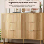 Cómoda moderna de 6 cajones acanalados, cómoda de madera con almacenamiento profundo, cómoda doble grande y soporte de TV para dormitorio, sala de estar, pasillo, habitación de niños