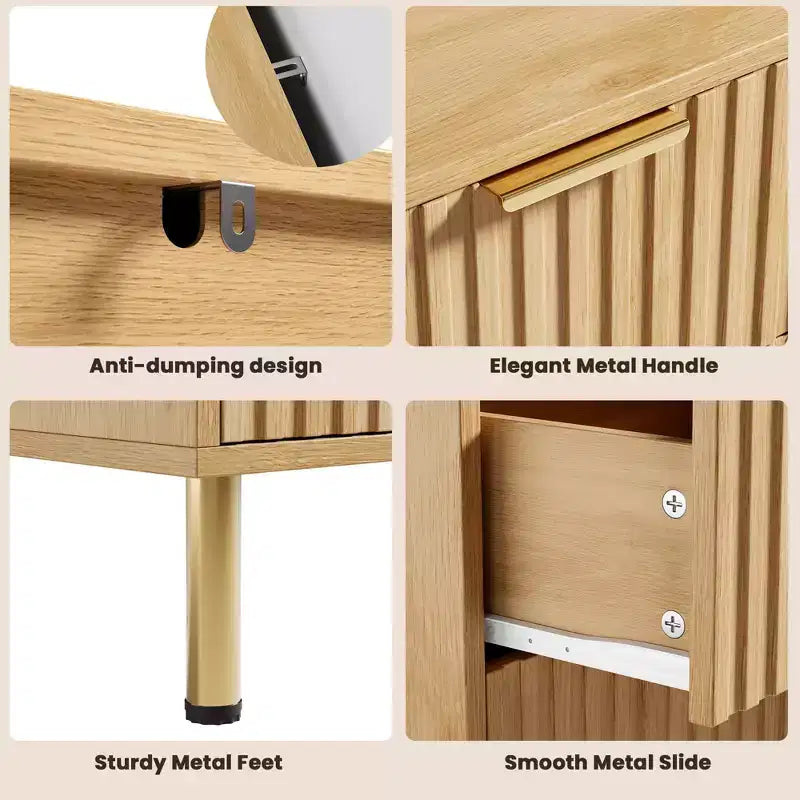 Cómoda moderna de 6 cajones acanalados, cómoda de madera con almacenamiento profundo, cómoda doble grande y soporte de TV para dormitorio, sala de estar, pasillo, habitación de niños