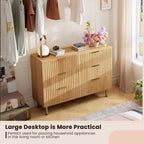 Cómoda moderna de 6 cajones acanalados, cómoda de madera con almacenamiento profundo, cómoda doble grande y soporte de TV para dormitorio, sala de estar, pasillo, habitación de niños