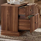 Mesita de Noche Acanalada Moderna, Mesita de Noche de 24 pulgadas, Gabinete Pequeño de Almacenamiento con 2 Cajones, Mesa Auxiliar con Base Curva Estable