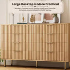 Cómoda de 8 cajones acanalada, 137 cm de ancho, doble arcón con cajones profundos, organizador de almacenamiento de madera y mueble para TV