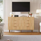 Cómoda de 8 cajones acanalada, 137 cm de ancho, doble arcón con cajones profundos, organizador de almacenamiento de madera y mueble para TV
