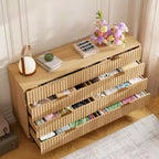 Cómoda de 8 cajones acanalada, 137 cm de ancho, doble arcón con cajones profundos, organizador de almacenamiento de madera y mueble para TV