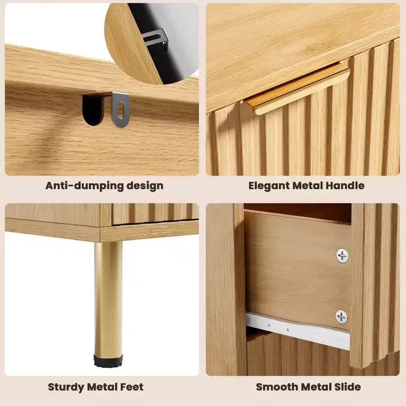 Cómoda de 8 cajones acanalada, 137 cm de ancho, doble arcón con cajones profundos, organizador de almacenamiento de madera y mueble para TV