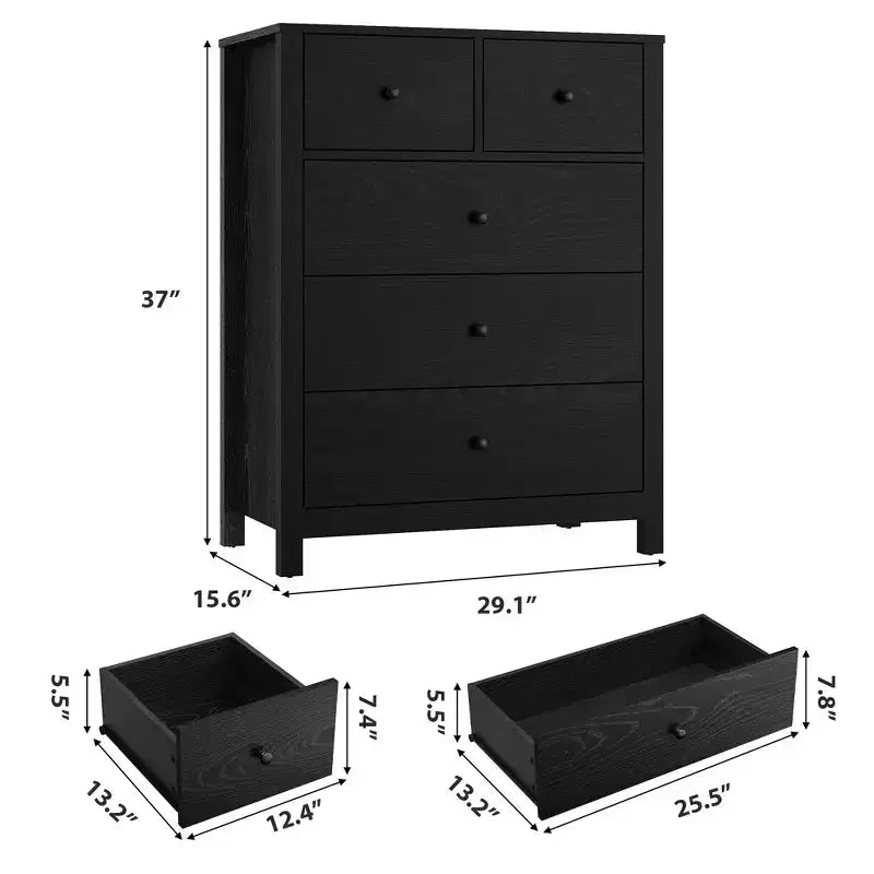 Cómoda Moderna de 5 Cajones para Dormitorio, Cajonera Alta de Madera, Amplio Organizador de Almacenamiento, Cajones para Recibidor, Pasillo, Armario, Habitación Infantil, Oficina en Casa