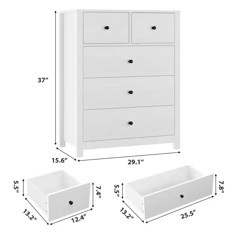Cómoda Moderna de 5 Cajones para Dormitorio, Cajonera Alta de Madera, Amplio Organizador de Almacenamiento, Cajones para Recibidor, Pasillo, Armario, Habitación Infantil, Oficina en Casa