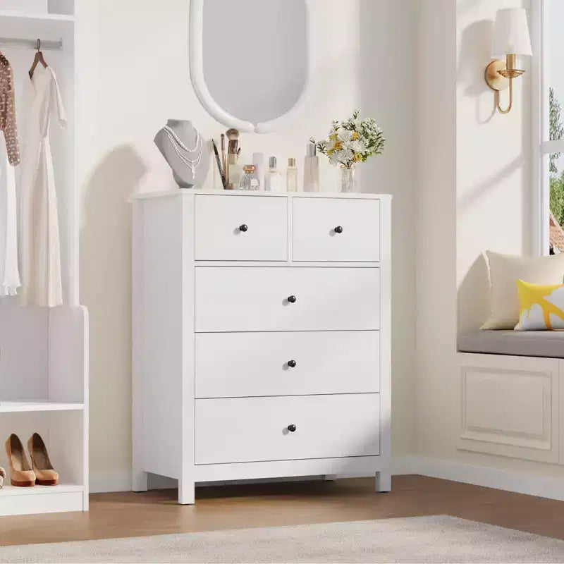 Cómoda Moderna de 5 Cajones para Dormitorio, Cajonera Alta de Madera, Amplio Organizador de Almacenamiento, Cajones para Recibidor, Pasillo, Armario, Habitación Infantil, Oficina en Casa
