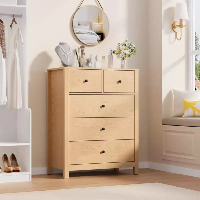 Cómoda Moderna de 5 Cajones para Dormitorio, Cajonera Alta de Madera, Amplio Organizador de Almacenamiento, Cajones para Recibidor, Pasillo, Armario, Habitación Infantil, Oficina en Casa