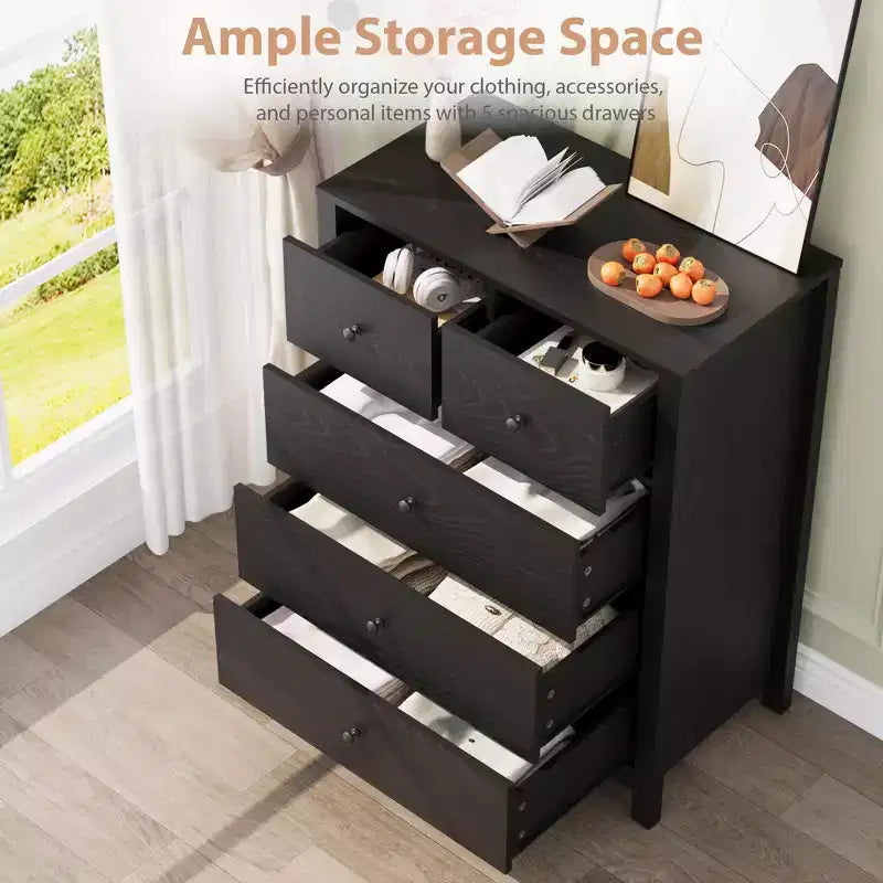 Cómoda Moderna de 5 Cajones para Dormitorio, Cajonera Alta de Madera, Amplio Organizador de Almacenamiento, Cajones para Recibidor, Pasillo, Armario, Habitación Infantil, Oficina en Casa