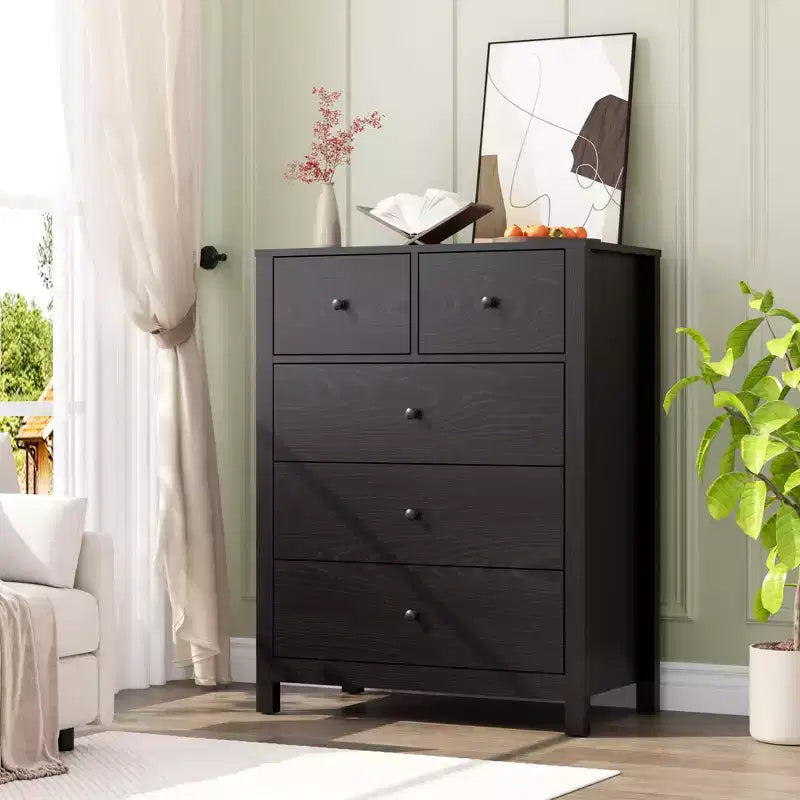 Cómoda Moderna de 5 Cajones para Dormitorio, Cajonera Alta de Madera, Amplio Organizador de Almacenamiento, Cajones para Recibidor, Pasillo, Armario, Habitación Infantil, Oficina en Casa