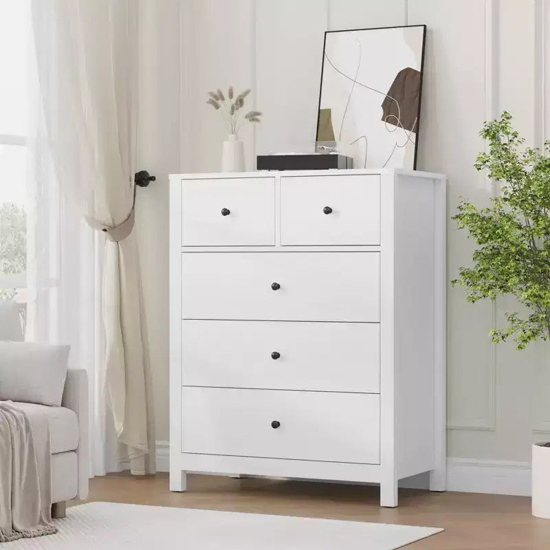 Cómoda Moderna de 5 Cajones para Dormitorio, Cajonera Alta de Madera, Amplio Organizador de Almacenamiento, Cajones para Recibidor, Pasillo, Armario, Habitación Infantil, Oficina en Casa