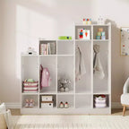 Casillero de Madera de 5 Secciones para Niños - 9 Compartimentos de Almacenamiento, 10 Ganchos - Organizador para Guardería, Jardín de Infancia, Hogar, Habitación de Bebés, Escuela