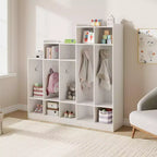 Casillero de Madera de 5 Secciones para Niños - 9 Compartimentos de Almacenamiento, 10 Ganchos - Organizador para Guardería, Jardín de Infancia, Hogar, Habitación de Bebés, Escuela