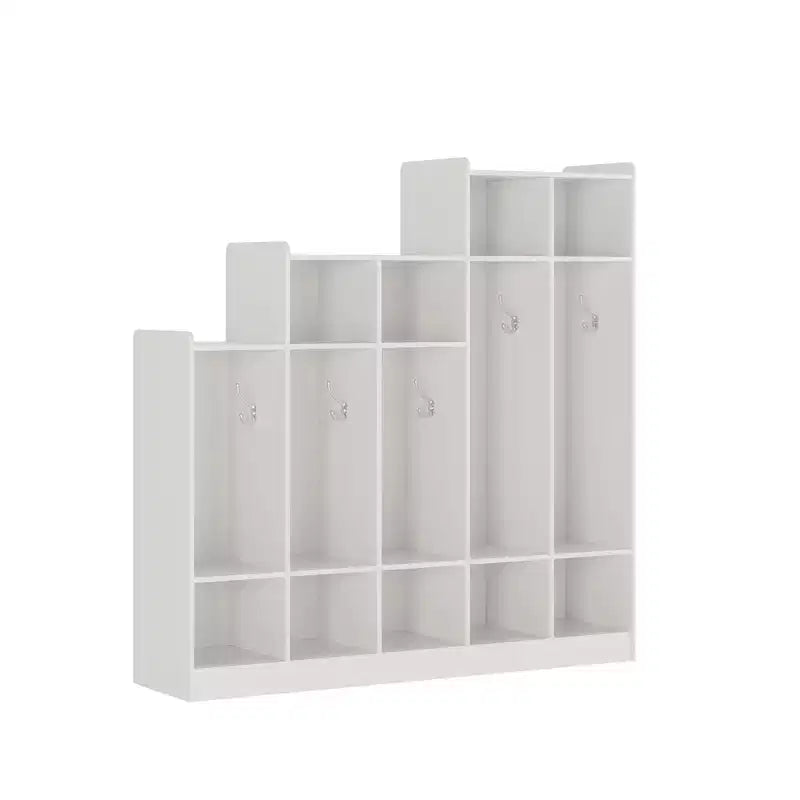 Casillero de Madera de 5 Secciones para Niños - 9 Compartimentos de Almacenamiento, 10 Ganchos - Organizador para Guardería, Jardín de Infancia, Hogar, Habitación de Bebés, Escuela