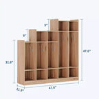 Casillero de Madera de 5 Secciones para Niños - 9 Compartimentos de Almacenamiento, 10 Ganchos - Organizador para Guardería, Jardín de Infancia, Hogar, Habitación de Bebés, Escuela