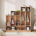 Casillero de Madera de 5 Secciones para Niños - 9 Compartimentos de Almacenamiento, 10 Ganchos - Organizador para Guardería, Jardín de Infancia, Hogar, Habitación de Bebés, Escuela