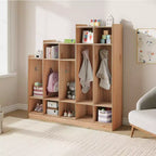 Casillero de Madera de 5 Secciones para Niños - 9 Compartimentos de Almacenamiento, 10 Ganchos - Organizador para Guardería, Jardín de Infancia, Hogar, Habitación de Bebés, Escuela