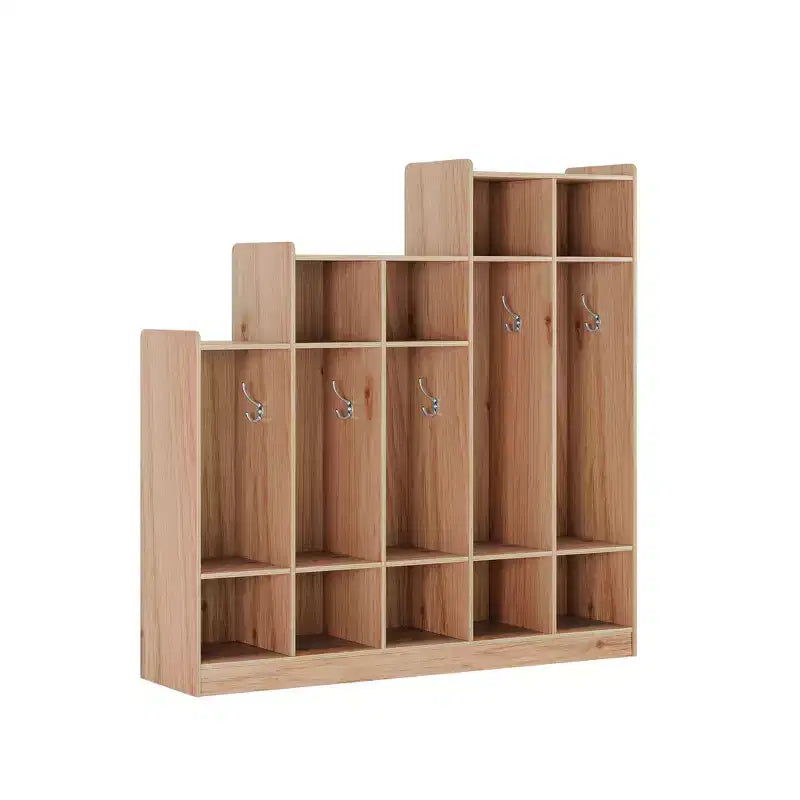 Casillero de Madera de 5 Secciones para Niños - 9 Compartimentos de Almacenamiento, 10 Ganchos - Organizador para Guardería, Jardín de Infancia, Hogar, Habitación de Bebés, Escuela