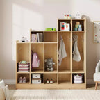 Casillero de Madera de 5 Secciones para Niños - 9 Compartimentos de Almacenamiento, 10 Ganchos - Organizador para Guardería, Jardín de Infancia, Hogar, Habitación de Bebés, Escuela