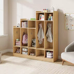 Casillero de Madera de 5 Secciones para Niños - 9 Compartimentos de Almacenamiento, 10 Ganchos - Organizador para Guardería, Jardín de Infancia, Hogar, Habitación de Bebés, Escuela