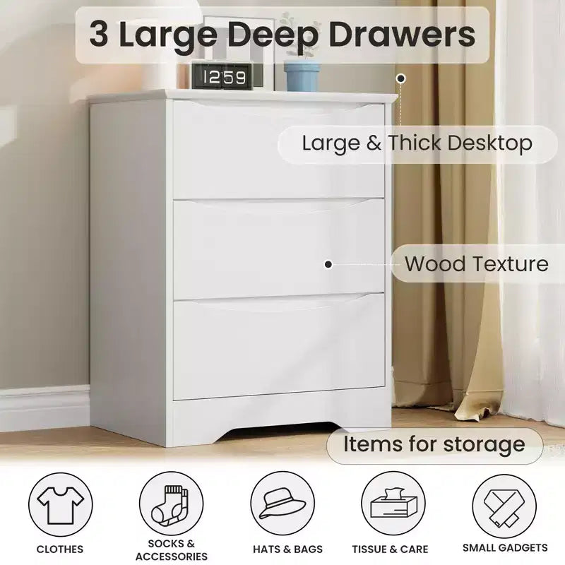 Cómoda alta de madera con 3 cajones, cómoda moderna, almacenamiento profundo, armario grande con tapa ancha para dormitorio, sala de estar, pasillo, habitación de niños