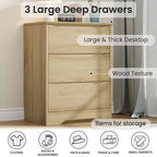 Cómoda alta de madera con 3 cajones, cómoda moderna, almacenamiento profundo, armario grande con tapa ancha para dormitorio, sala de estar, pasillo, habitación de niños