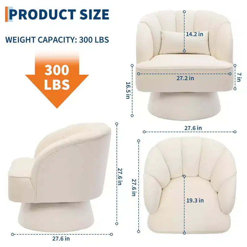 Sillón Giratorio - Sillón moderno tapizado en terciopelo con respaldo a rayas y acolchado de felpa, sillón redondo para sala de estar, dormitorio