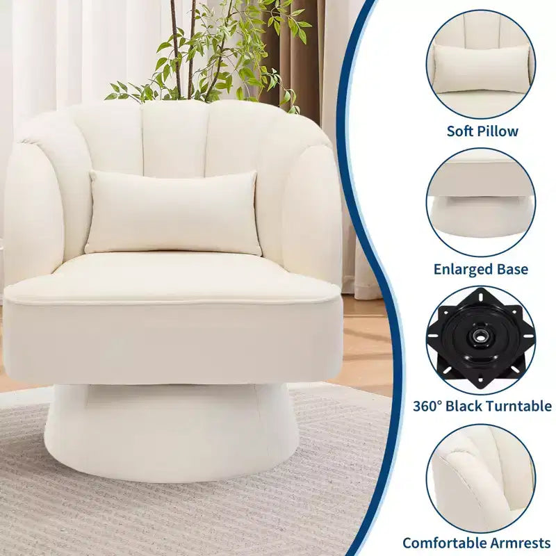 Sillón Giratorio - Sillón moderno tapizado en terciopelo con respaldo a rayas y acolchado de felpa, sillón redondo para sala de estar, dormitorio
