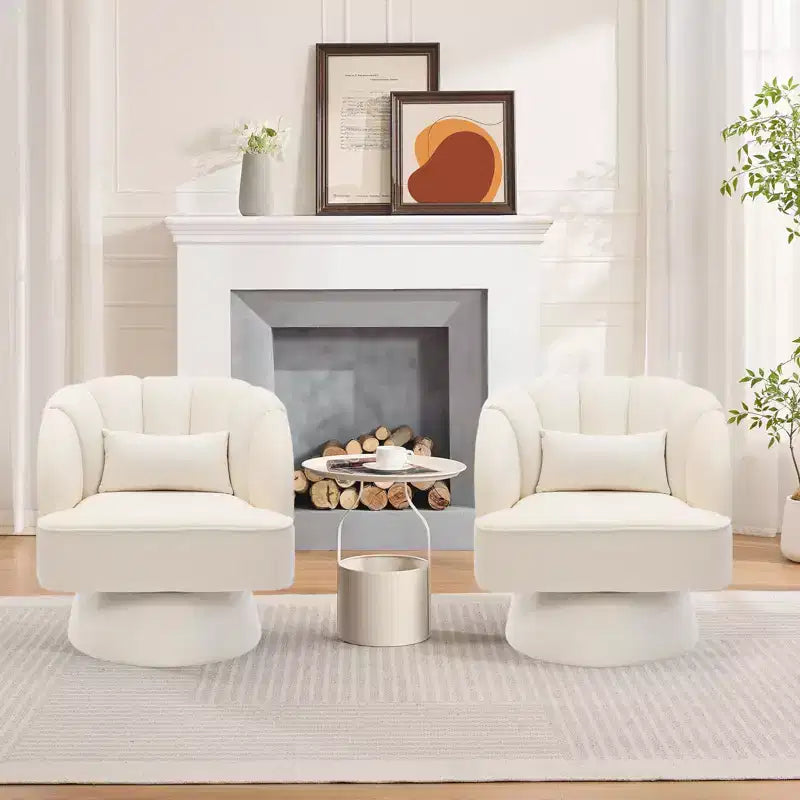 Sillón Giratorio - Sillón moderno tapizado en terciopelo con respaldo a rayas y acolchado de felpa, sillón redondo para sala de estar, dormitorio