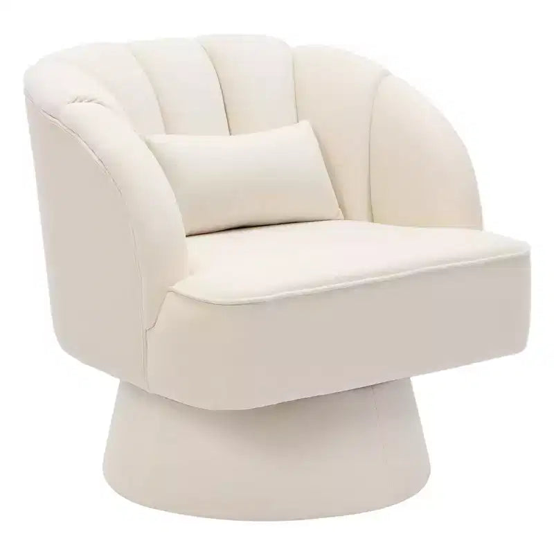 Sillón Giratorio - Sillón moderno tapizado en terciopelo con respaldo a rayas y acolchado de felpa, sillón redondo para sala de estar, dormitorio