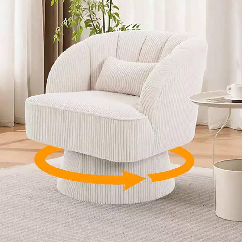 Sillón Giratorio - Sillón moderno tapizado en terciopelo con respaldo a rayas y acolchado de felpa, sillón redondo para sala de estar, dormitorio