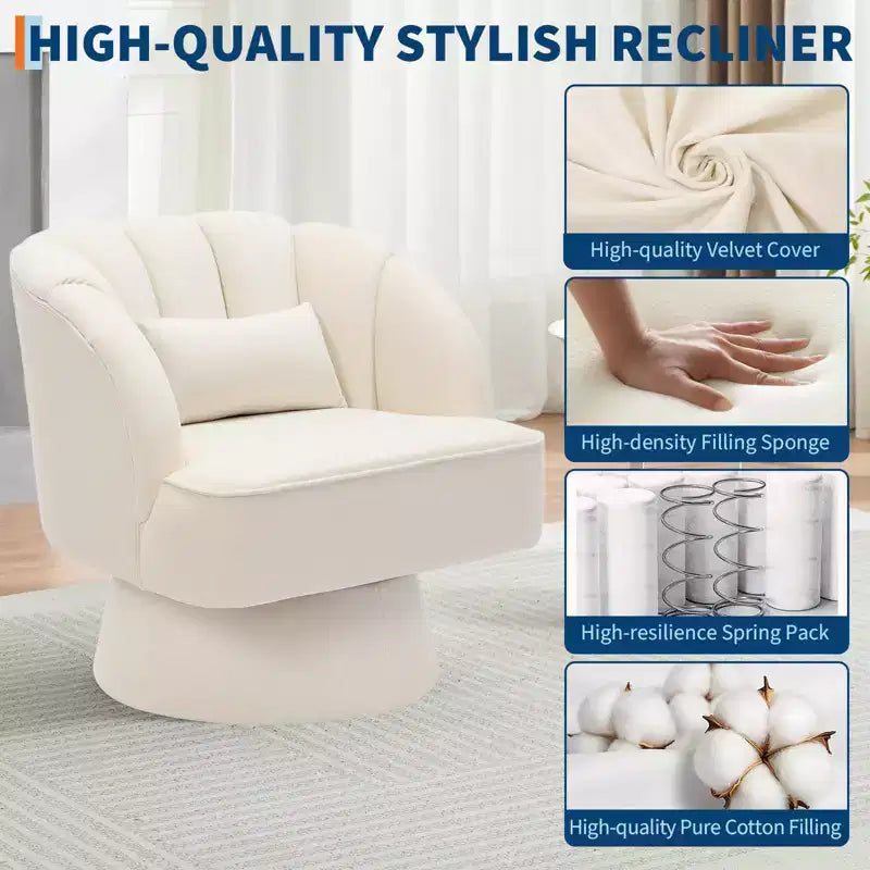 Sillón Giratorio - Sillón moderno tapizado en terciopelo con respaldo a rayas y acolchado de felpa, sillón redondo para sala de estar, dormitorio