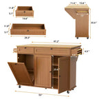 Isla de Cocina con Encimera Plegable, Mesa de Isla Rodante de 55" de Ancho con Ruedas, Toallero, Especiero, Cuchillero y Almacenamiento de Basura de 10 Galones