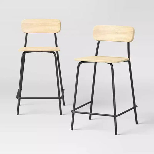 Set of 2 24" Wood with Metal Base Counter Stool with Footrest Natural - Room Essentials™