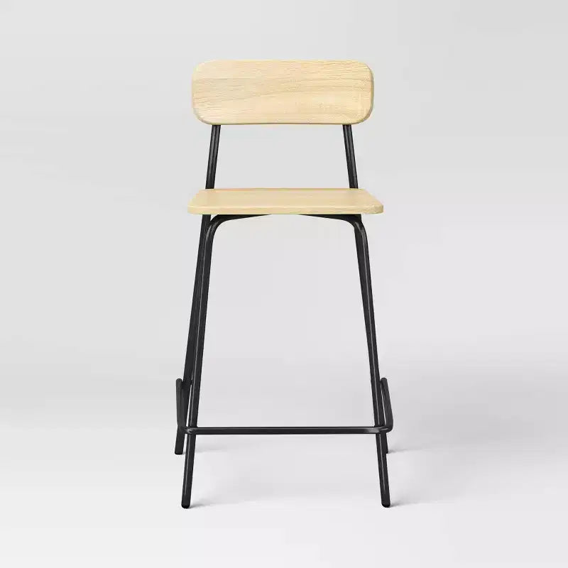 Taburete de mostrador de 24" de madera con base metálica y reposapiés - Natural