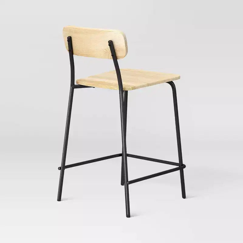 Taburete de mostrador de 24" de madera con base metálica y reposapiés - Natural