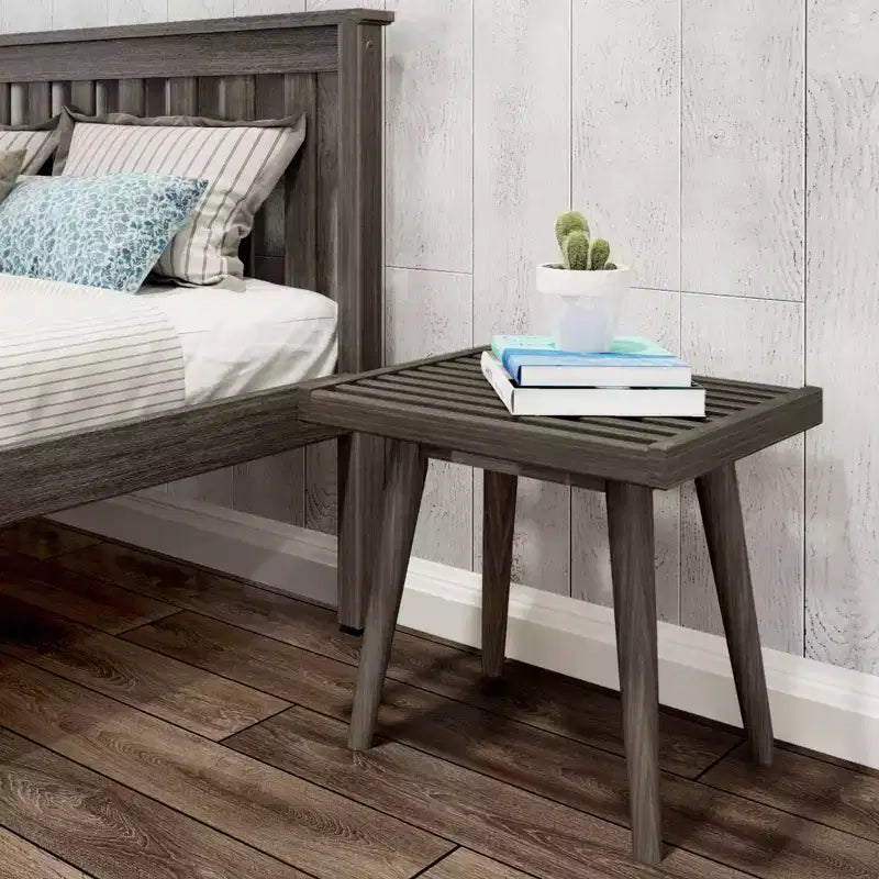 Banco cuadrado de madera maciza de mediados de siglo – Acento versátil para dormitorio, recibidor y sala de estar