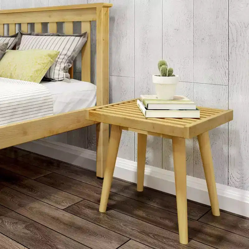 Banco cuadrado de madera maciza de mediados de siglo – Acento versátil para dormitorio, recibidor y sala de estar